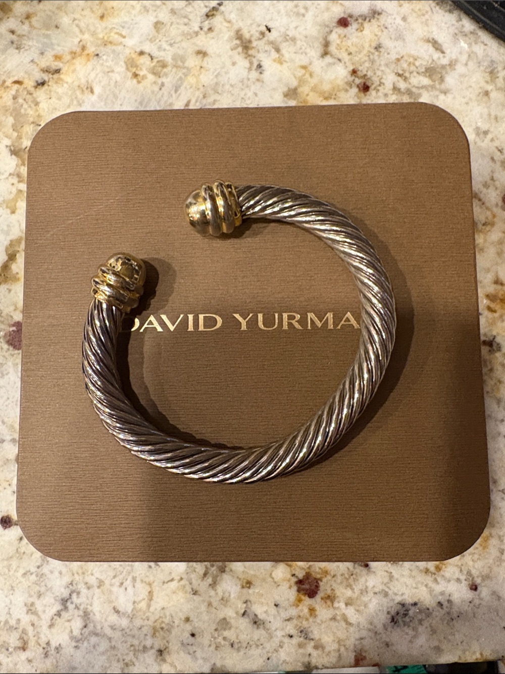 David Yurman Silver and Gold Cable Bracelet with Dome End Caps
